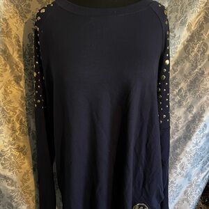 Michael Kors Navy Studded Long Sleeve Top